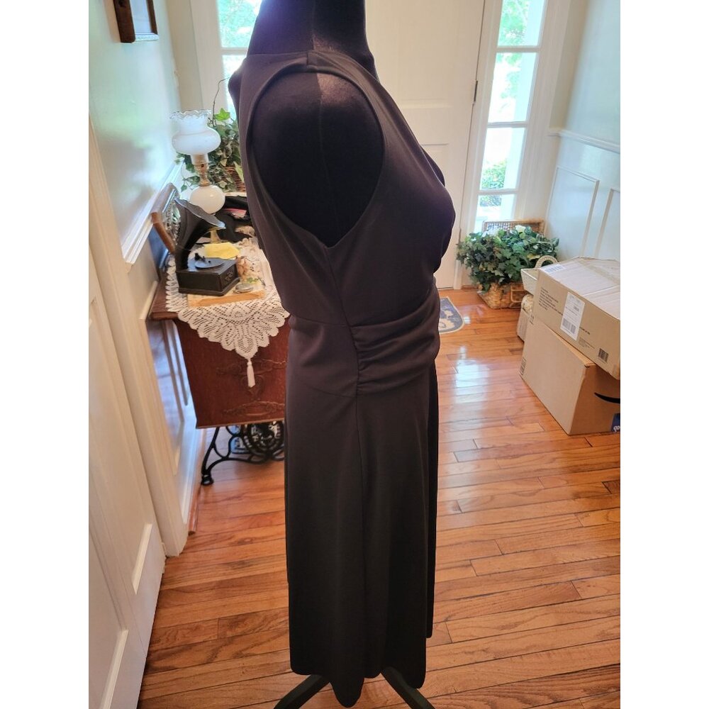 Black Faux Wrap Tank Ruched  Midi Dress M   Minimal Party Old Money Whimsygoth - Picture 5 of 6